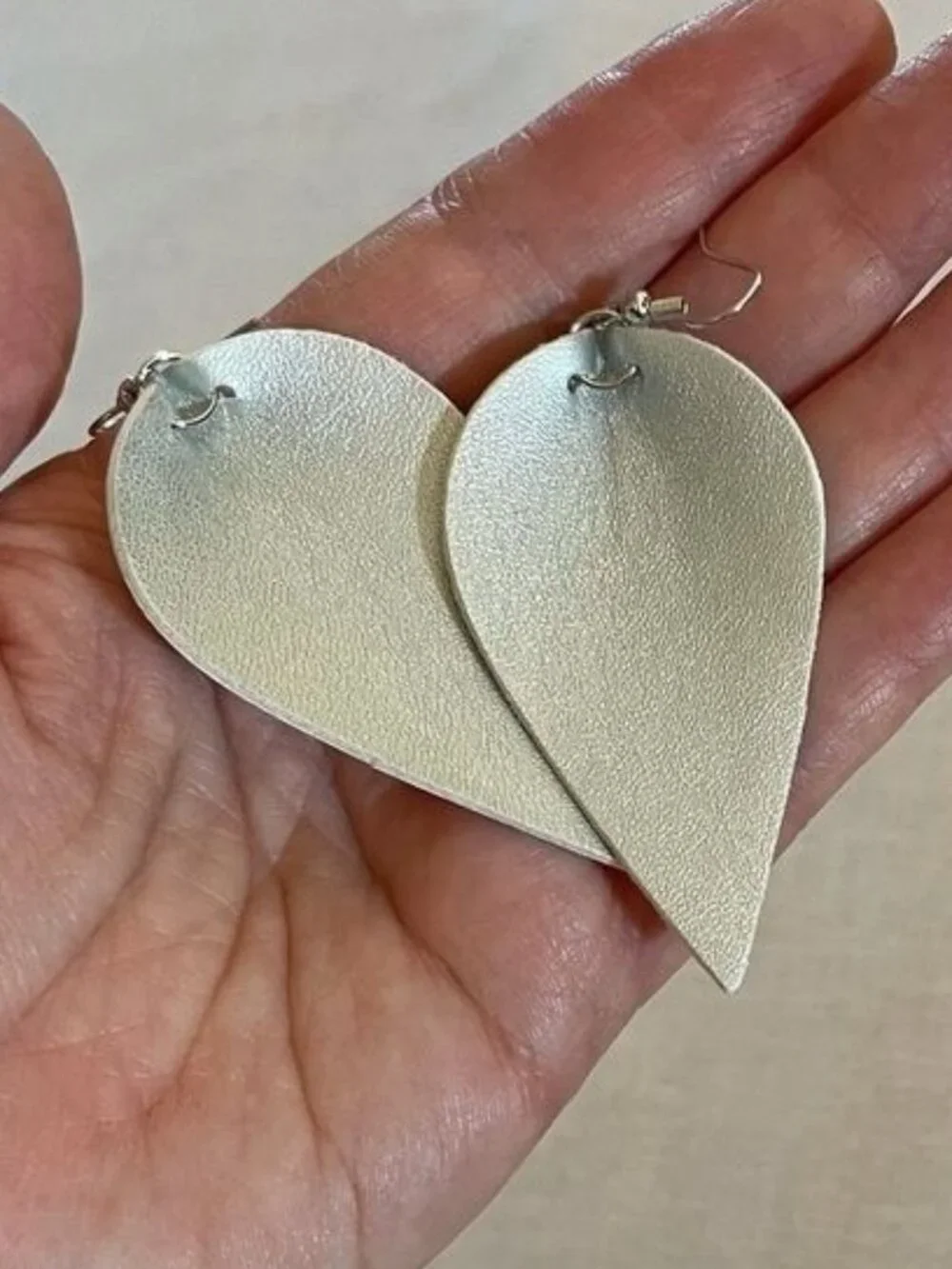 Silver Shimmer Faux Leather Earrings 3in Minimalist Statement Teardrops